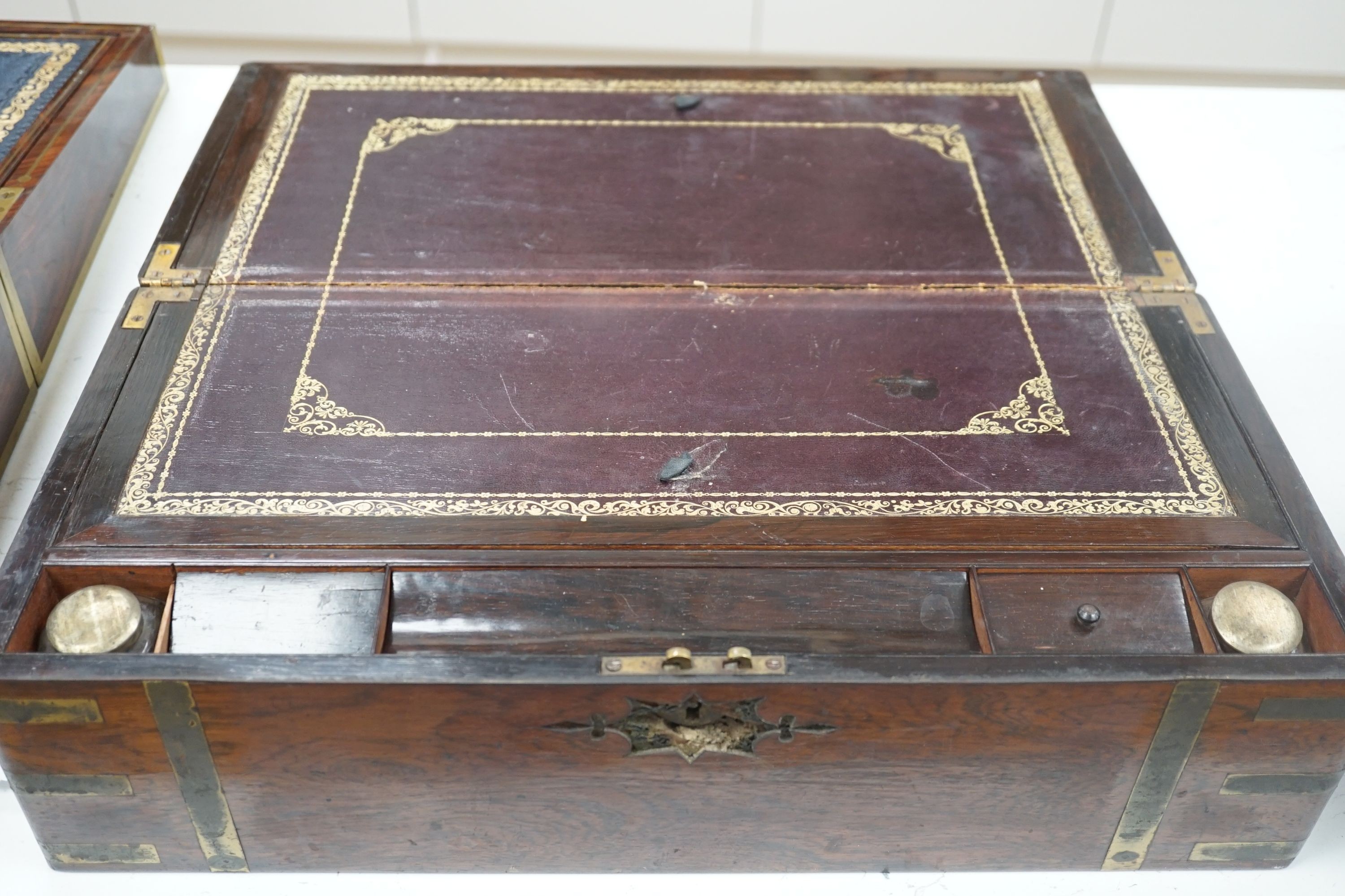 A Victorian rosewood writing slope (a.f.), 50cm